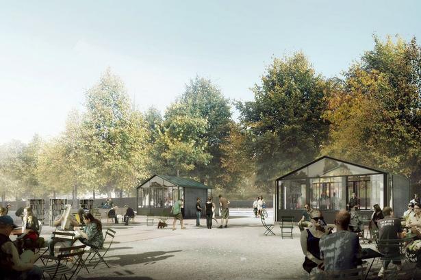 Indgangspavillonerne af Arne Jacobsen, der nu søges genopført. Foto: COWI, Tredje Natur & Platant