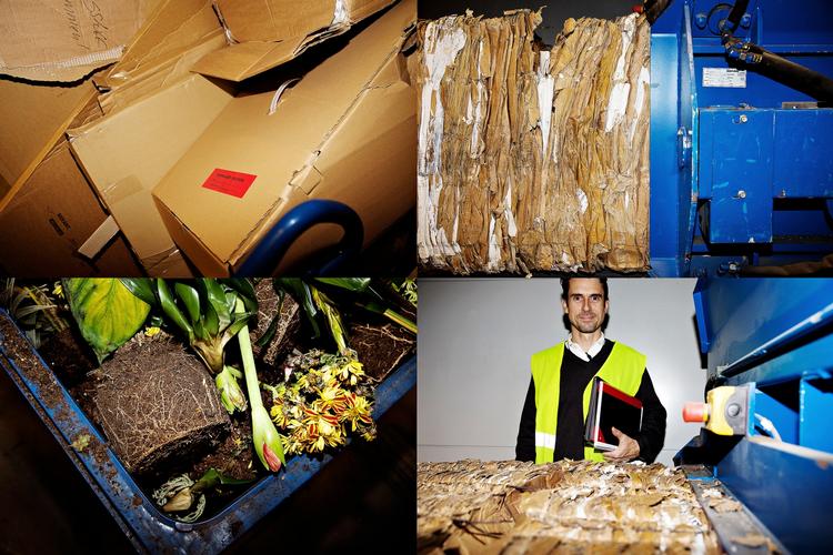 papgenbrug. Ikeas miljøchef Jonas Engberg står bag ballepresseren i Ikea i Tåstrup. Pappet bliver solgt på papbørsen i Hamborg. Også planterester, træ, plast, metal og madaffald bliver genanvendt. Foto: Martin Lehmann Martin Lehmann/POLFOTO