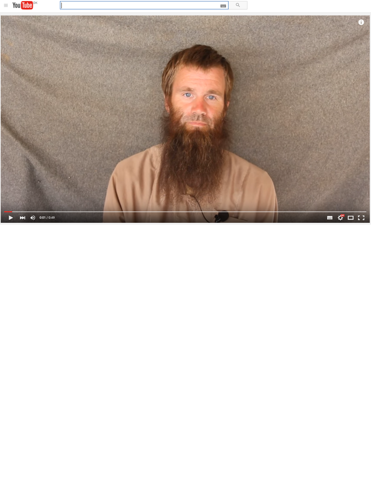 Gidsel. Screen dump fra den Youtube-video med Johan Gustafson, som ifølge gidseltagerne er optaget i december. 