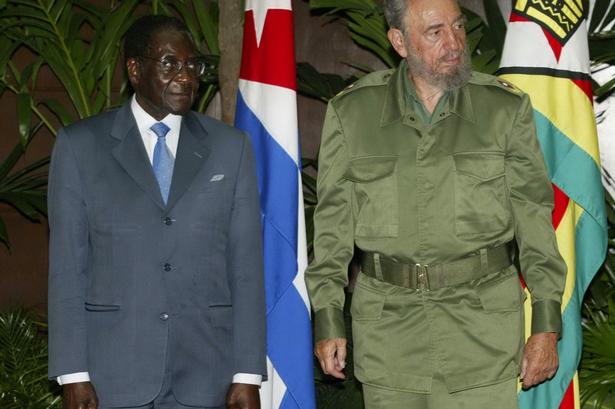 Fidel Castro overdrog først magten til sin lillebror Raul Castro i 2008, da han gennem længere tid havde været svækket af sygdom. Her ses Fidel Castro sammen med Zimbabwes jævnaldrende despot, Robert Mugabe. (Foto: AP) 