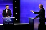 TV-duel mellem kandidaterne François Fillon og Alain Juppé. Foto:  