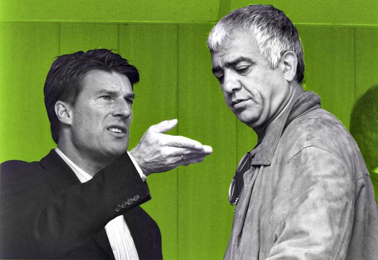Makkerpar. Det var som spiller i FC Barcelona, at Michael Laudrup mødte den tyrkiske bilsælger Bayram Tutumlu, som siden blev danskerens agent i fodboldverdenen. Lige siden har de to hængt tæt sammen – også i Laudrups trænerkarriere, som dette billede er fra. Koloreret arkivfoto: Sergei Ilnitsky 
