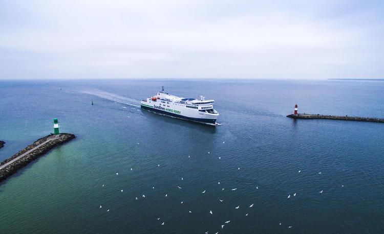 Scandlines’ færger på Gedser-Rostock-ruten kan sejle på elkraft, når de manøvreres i havnene. Her er det ’M/F Copenhagen’. 