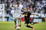 Benjamin Verbic (tv.) scorede sit første mål i år mod FC Nordsjælland og Mads Pedersen. 